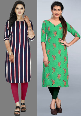 tanvi creation Women Striped Straight Kurta(Purple, Green)