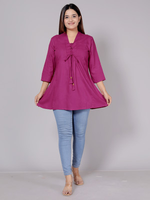 YELLOW FAB Casual Solid Women Pink Top