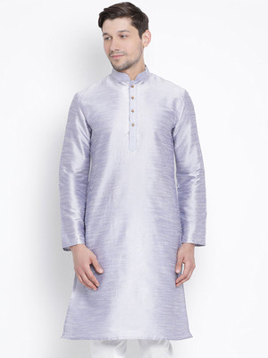 VM Men Solid A-line Kurta(Light Blue)