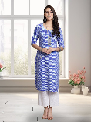 EthnicBasket Women Printed Straight Kurta(Dark Blue)