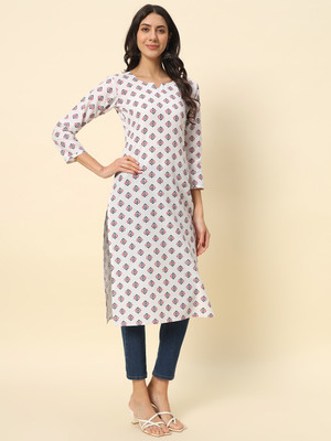 Chafi Collection Women Printed A-line Kurta(White)