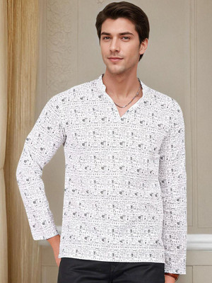 ANOUK Men Printed Straight Kurta(White)