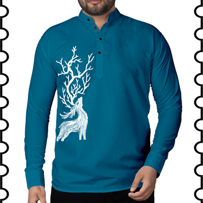 Kavyangle Creation Men Animal Print Straight Kurta(Dark Green)