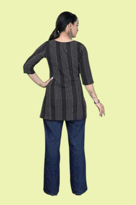 Rangrasiya Creation Women Striped A-line Kurta(Black)