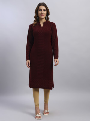 HEMLOCK Women Woven Design Straight Kurta(Maroon)