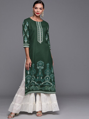 ANOUK Women Self Design Straight Kurta(Green)