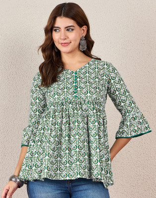 Uparna Women Printed, Embellished Straight Kurta(Green, White)