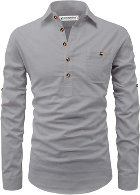 CROWNTAIL Men Solid A-line Kurta(Grey)