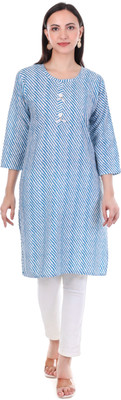 Erosion Women Floral Print Straight Kurta(Light Blue)