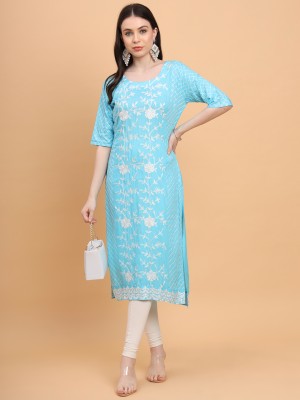 vairagee Women Embroidered Straight Kurta(Light Blue)