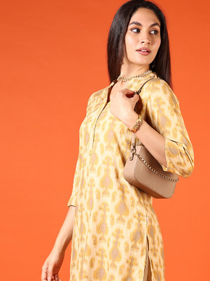 V-MART Women Printed A-line Kurta(Yellow)