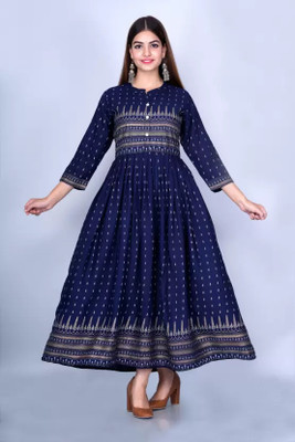 Girish Women Printed Anarkali Kurta(Dark Blue)