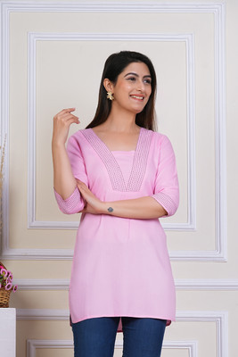 SANHAVI Women Solid Tunic Kurta(Pink)