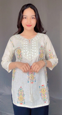 Fizaspn Women Patchwork, Printed, Self Design Straight Kurta(White)