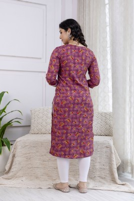 CKM Women Printed Straight Kurta(Purple)