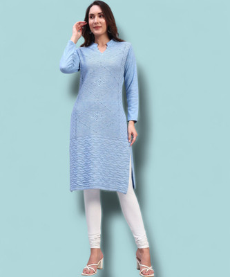HEMLOCK Women Self Design Straight Kurta(Light Blue)