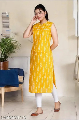 BIBHATSU Women Applique Ethnic Dress Kurta(Yellow)