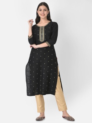 Span Women Self Design Straight Kurta(Black)