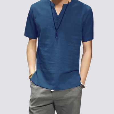 Super Westron Men Solid Straight Kurta(Dark Blue)