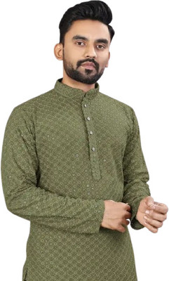 CRYSTALSTYLE Men Embroidered, Embellished Straight Kurta(Green)