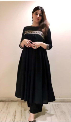 SHYAENTERPRISES Women Printed Anarkali Kurta(Black)