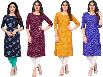 Hiral Women Printed Straight Kurta(Light Blue)