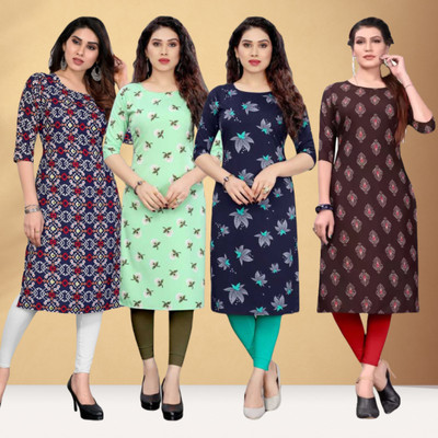 Hiral Women Printed Straight Kurta(Brown)