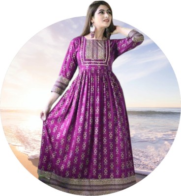 Final Choices Women Printed Anarkali Kurta(Purple)