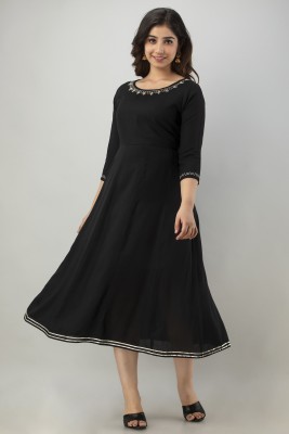 LAKSHMI TEXTILES Women Embroidered Anarkali Kurta(Black)