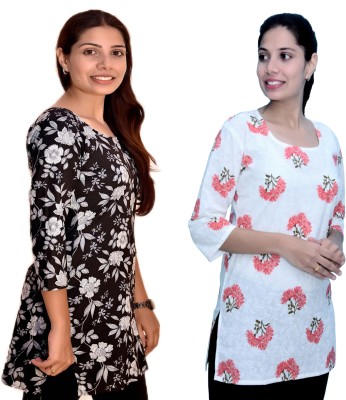 BR MANUFACTURER Women Printed Straight Kurta(Black, White, Pink)