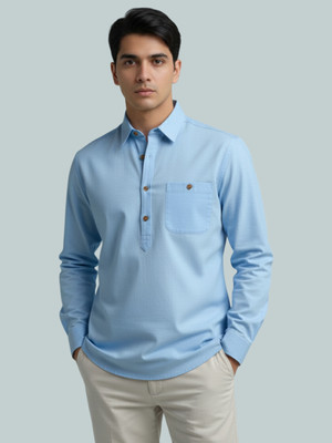 Vida Loca Men Solid A-line Kurta(Light Blue)