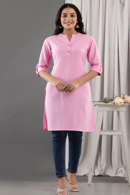 Kohsh Women Solid Straight Kurta(Pink)