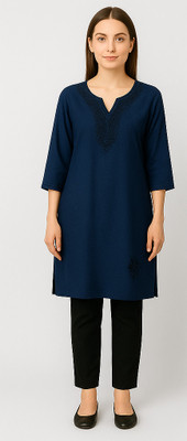 RuhisCollection Women Embroidered A-line Kurta(White)