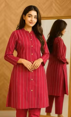 Aayra collection Women Striped A-line Kurta(Pink)