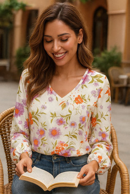 CLANGER Women Floral Print Straight Kurta(White)