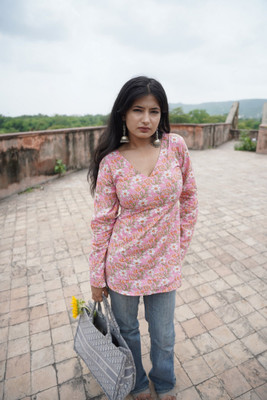 RAJAM Women Printed Straight Kurta(Pink)