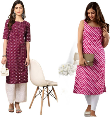 KALLAXI Women Printed Straight Kurta(Multicolor)