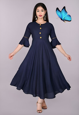 All in oneStores Women Solid A-line Kurta(Blue)