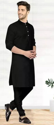 MEN CHOICE Men Solid Trail Cut Kurta(Black)