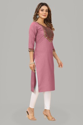 dhanshree tex Women Embellished Straight Kurta(Pink)