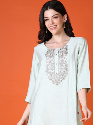 V-MART Women Self Design A-line Kurta(Light Blue)
