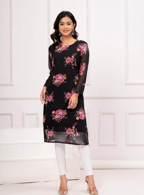 iEthniya Women Printed A-line Kurta(Black)