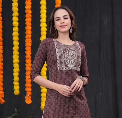 JN LOFTY Women Embroidered, Printed Straight Kurta(Green)