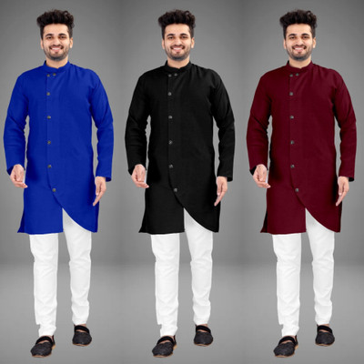DIAMOND CLUSTER Men Self Design Trail Cut Kurta(Multicolor)