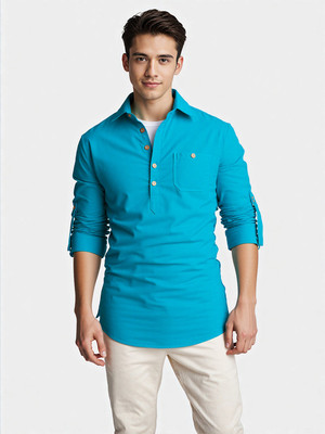 DaReal Men Solid Straight Kurta(Brown)
