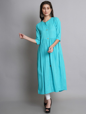 Diktmark Women Self Design Anarkali Kurta(Light Blue)