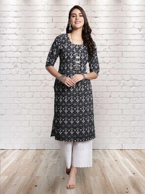 EthnicBasket Women Printed A-line Kurta(Black)