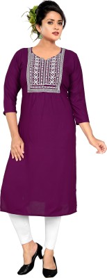 Haya Women Embroidered Straight Kurta(Maroon)