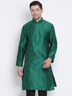 VM Men Solid A-line Kurta(Green)
