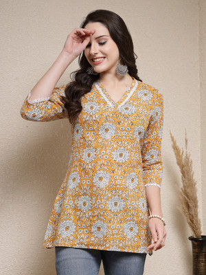 Stylum Casual Floral Print, Embellished Women Yellow Top